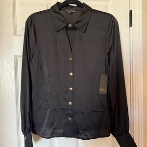 BOLD elements Black Satin Button-Front Long Sleeve Shirt